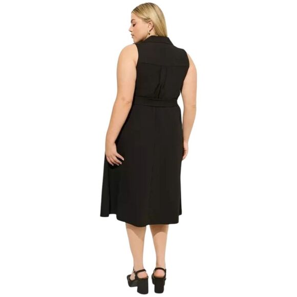 TORRID MIDI RAYON Slub Deep Black Sleeveless Shirt Dress Size Large - Picture 10 of 14